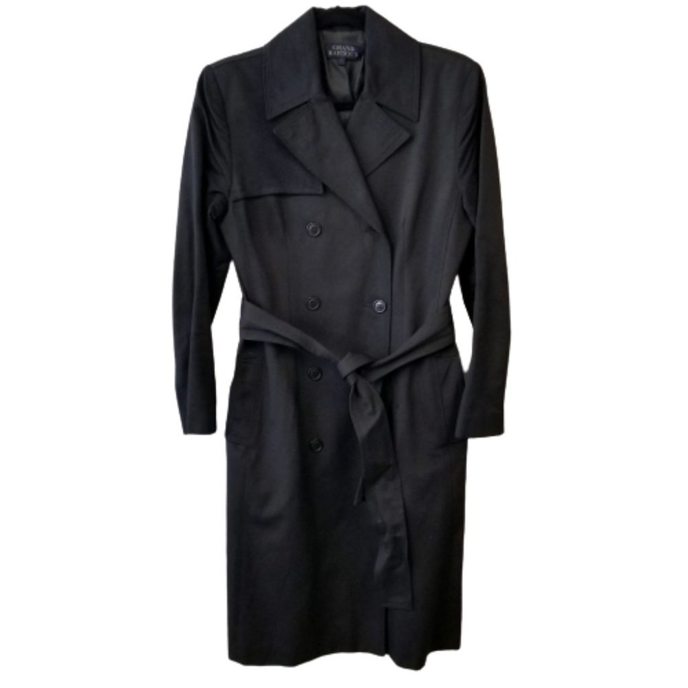 Vtg Trench Coat Grand Harbour Black Water Resistant Size 6 Made in Canada